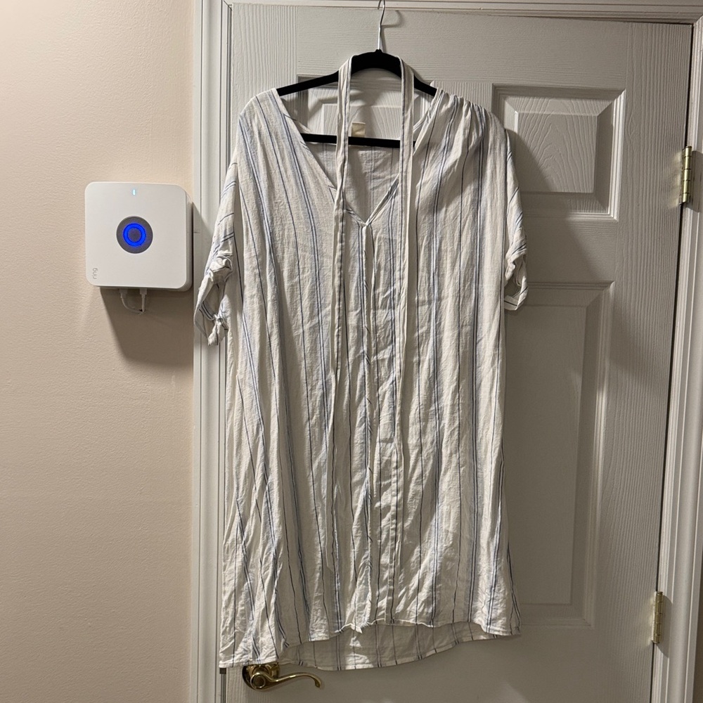 H&M White Midi Dress with Light Blue Stripes